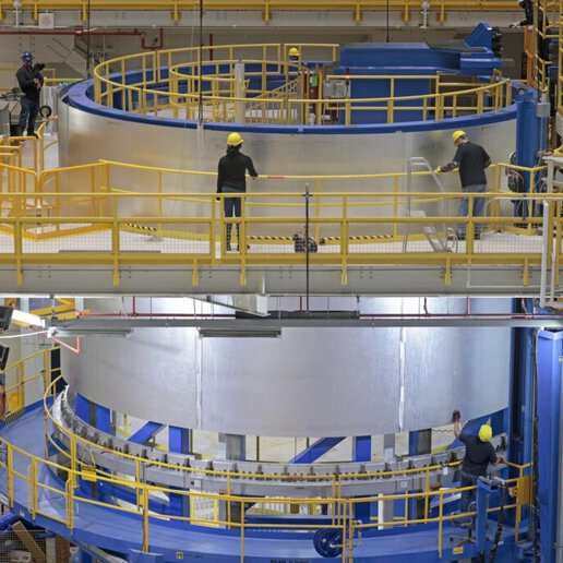 Manufacturing photo of a liquid oxygen tank after barrel.