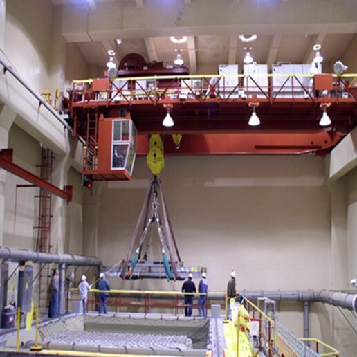 Cask handling crane at nuclear power plant