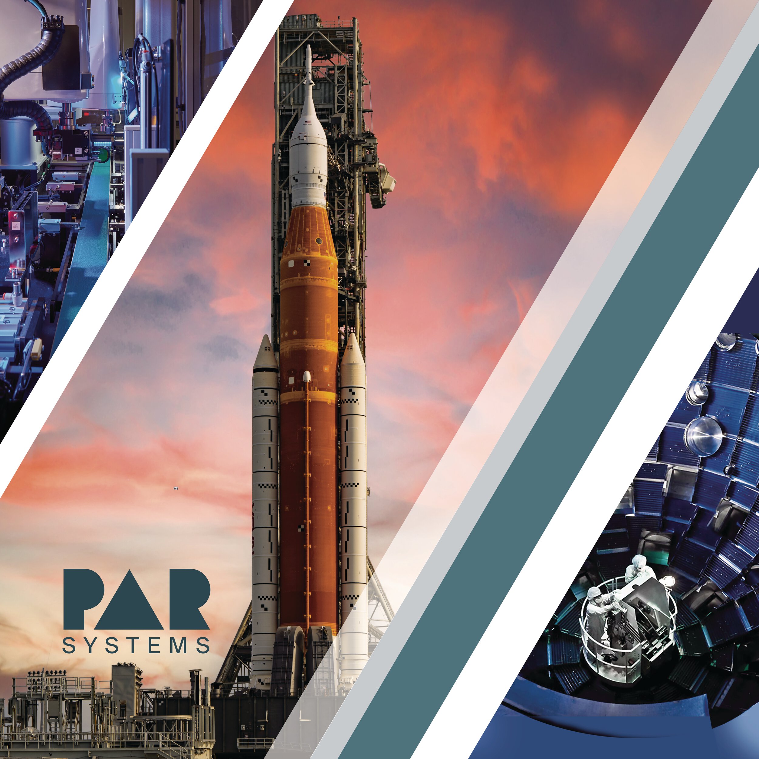 PAR collage showcasing multiple PAR projects including Artemis I rocket, assembly line, and nuclear infrastructure.