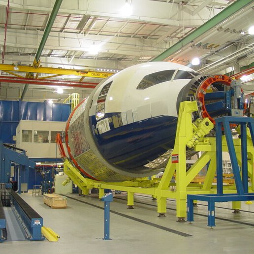 body of commercial airplane in manufacturing environment