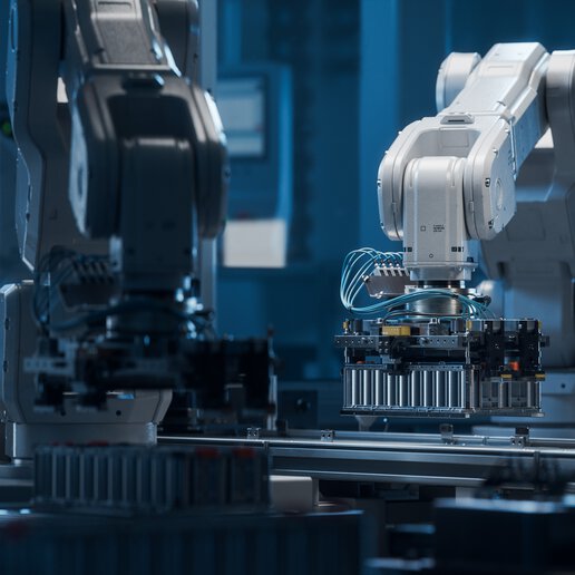 Lithium battery tray on an electric vehicle production line.