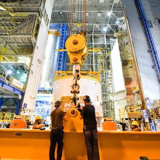 Bridge Crane at NASA being secured to critical space launch vehicle load