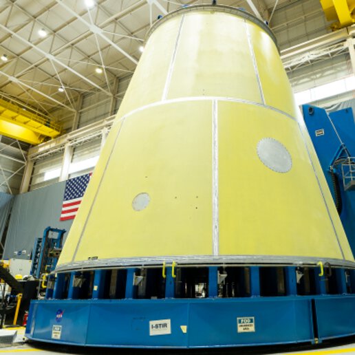 friction stir welded part of a NASA Artemis rocket with FSW tool